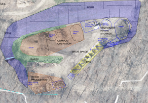 A map showing current state of campus maintenance yard with many items stored